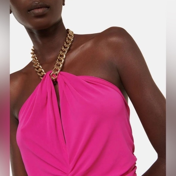 NWT Veronica Beard Reze Jersey Chain Halter Neck Ruched Maxi Dress Pink sz XL - Picture 3 of 11